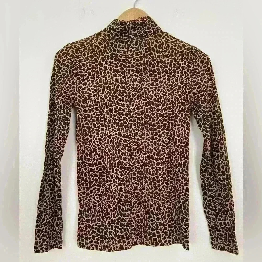 J Crew Tissue Turtleneck Top Womens XS Extra Small Animal Print Long Sleeve y2k